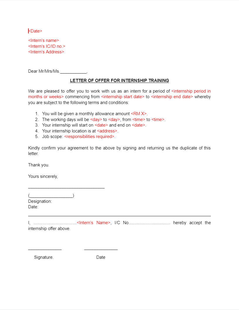 Internship offer letter